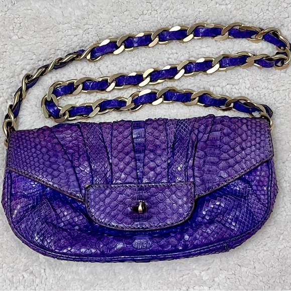 ZAGLIANI Handmade Vintage Python Puffy Clutch Bag with Heavyweight Chain - Picture 10 of 13